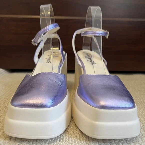 Free People Women Double Stacked Chunky Platform Leather Mary Jane Purple sz 40 - Picture 5 of 12